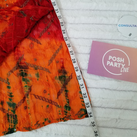 Indian summery tunic dress beautiful detail Medium orange red green - Picture 4 of 7